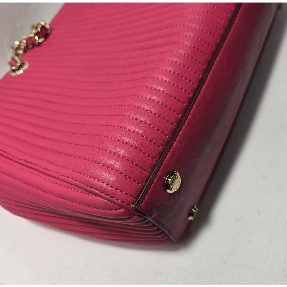 Henri Bendel No 7 Hot Pink Leather Tote Bag Quilted Vertical Chain East West - Picture 14 of 16